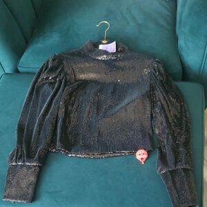 A.L.C. Shimmering Black Sequin Top